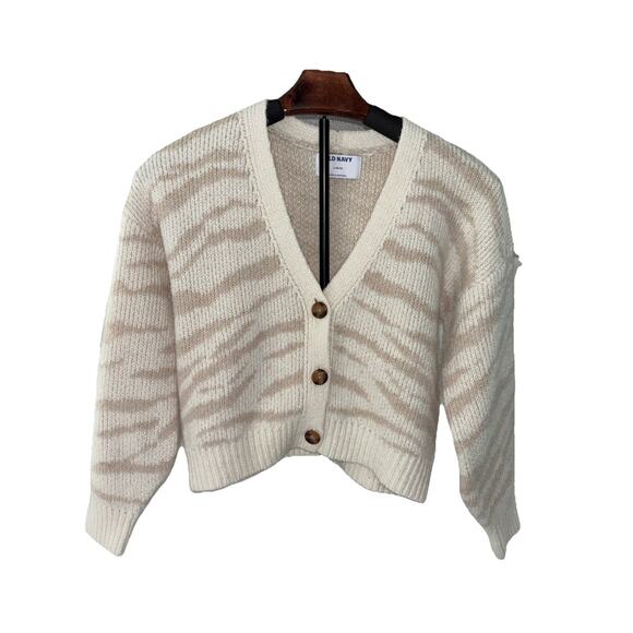 Old Navy Cropped Button-Front Cardigan Striped Sweater Girl's Size L 10-12 - Picture 1 of 7